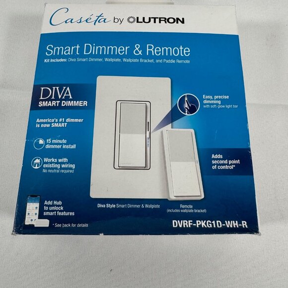 Lutron Diva Smart 150W LED Dimmer Switch - White (DVRF-PKG1D-WH-R) - Picture 1 of 11